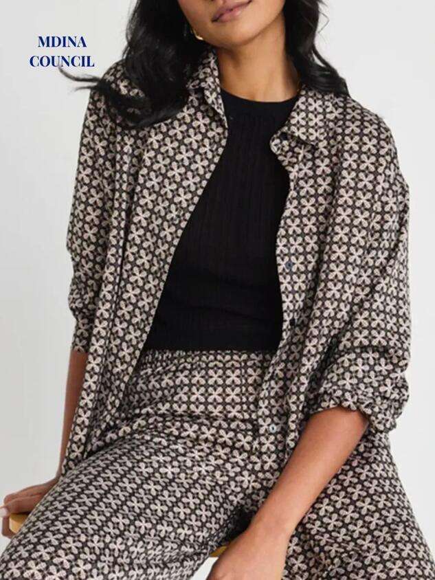 Casio Black Geo Print Satin Oversized Shirt