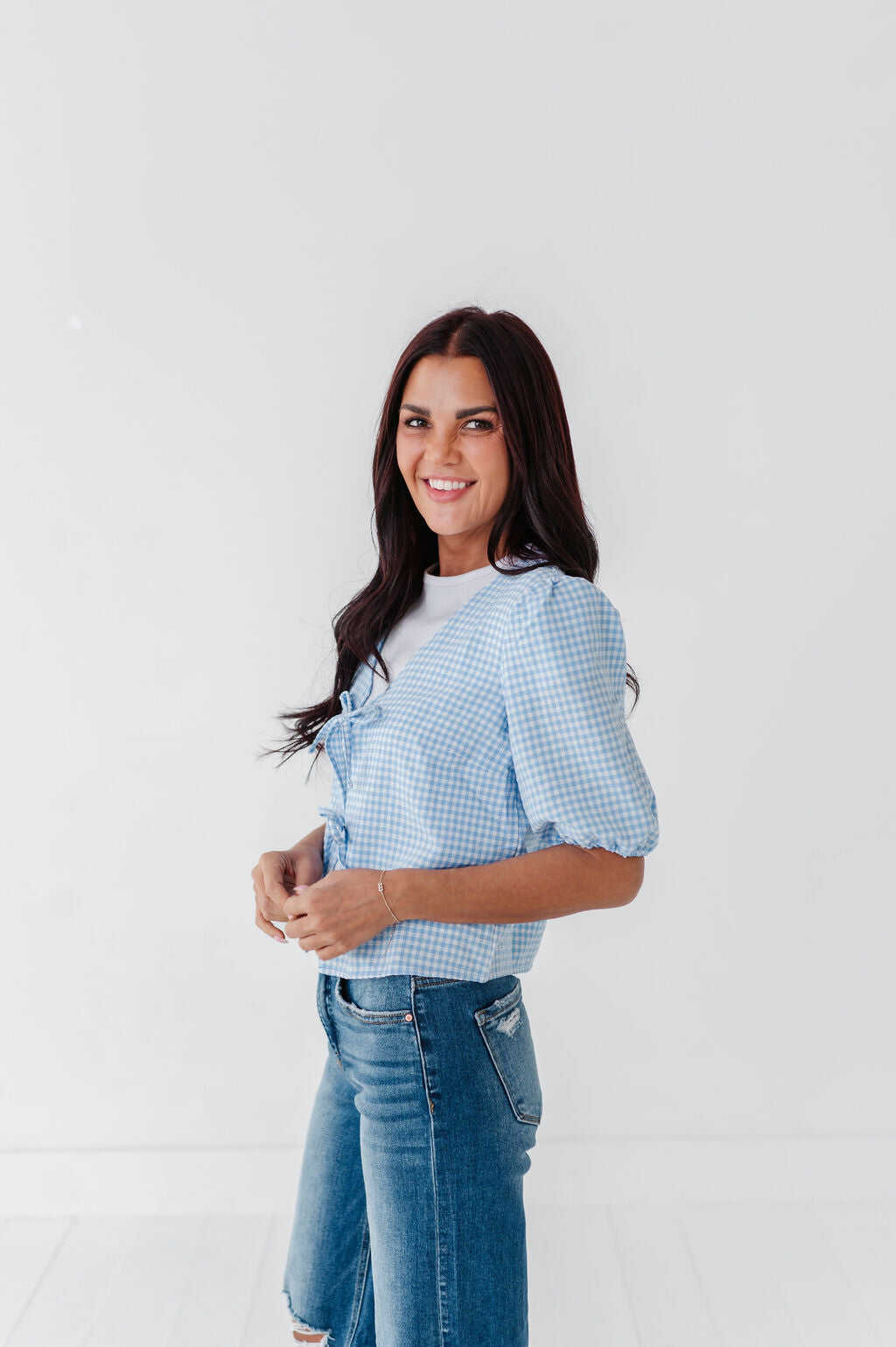 Finley Tie Front Top in Blue