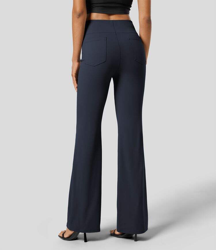 High Waisted Back Side Pocket Slight Flare Work Pants