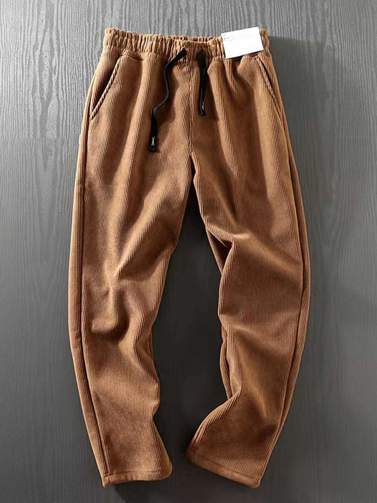 Corduroy Fleece-Lined Elastic Waist Straight Pants