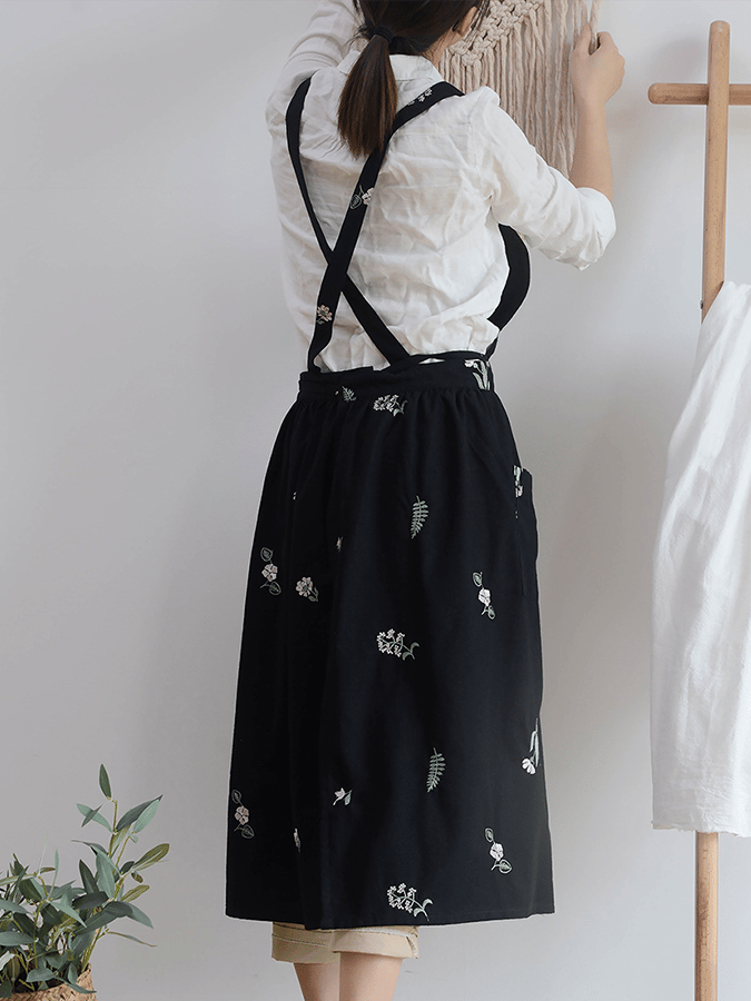 Women's Cotton Flower Embroidery Apron
