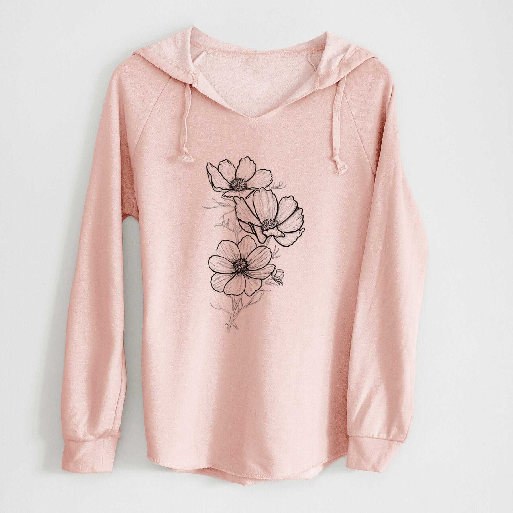 Garden Cosmos - Apollo White Cosmos bipinnatus - Cali Wave Hooded Sweatshirt