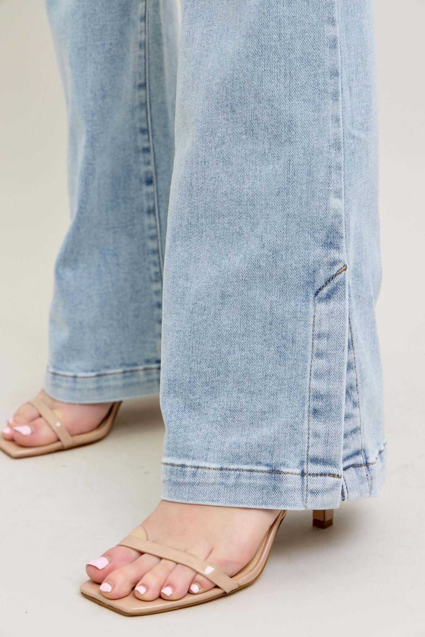 Judy Blue Vintage Wash Tummy Control Side Slit Slim Bootcut Jeans