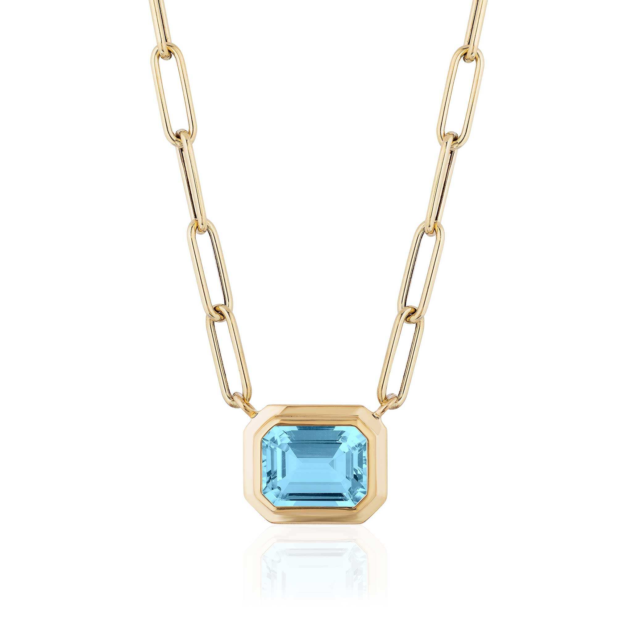 Goshwara Emerald-Cut Blue Topaz 18K Gold Pendant Necklace
