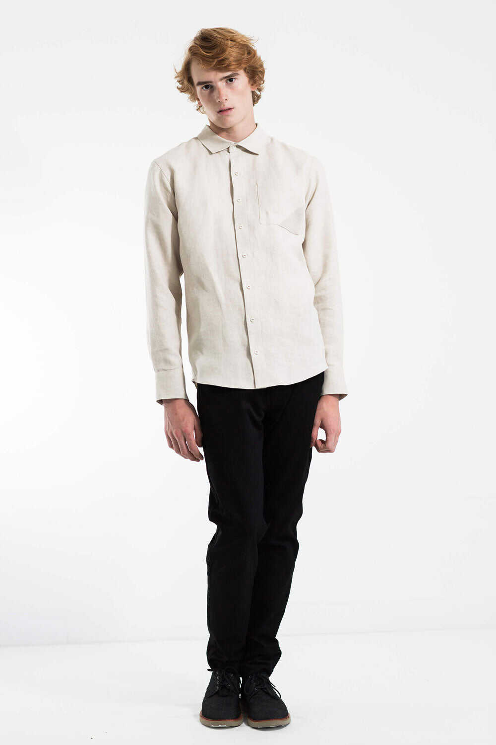 Linen shirt with pocket - Sand Beige