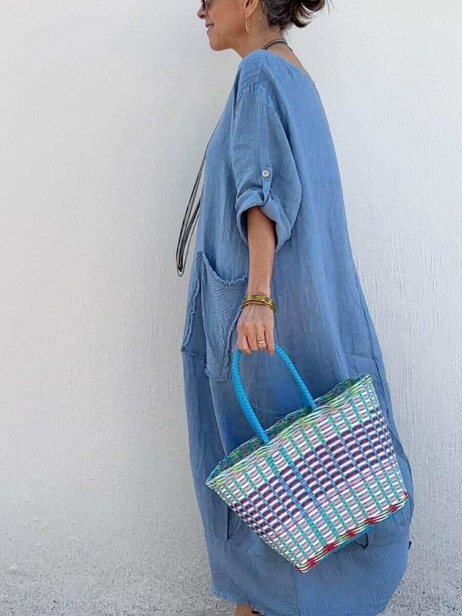 Cotton and Linen Patchwork Long Dress
