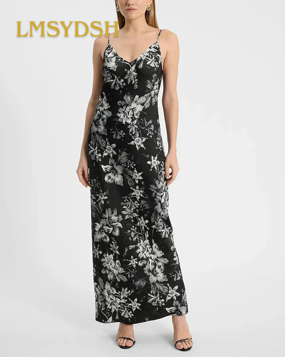 Floral Satin V-Neck Maxi Downtown Cami Slip Dress