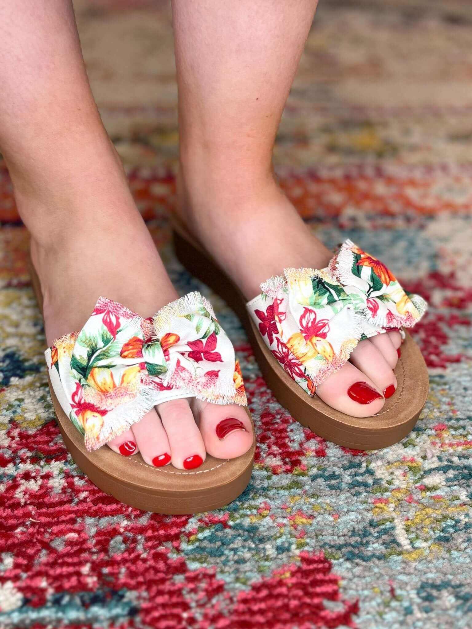 Corkys Footwear Spray Tan Sandal Slide - White Floral