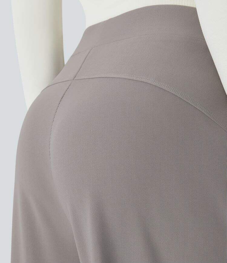 Ha High Waisted Body Sculpt Waist-Slimming Side Pocket Wide Leg Micro Waffle Work Pants