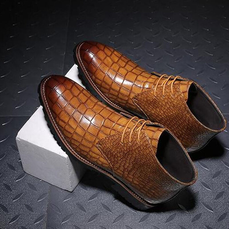 Men's Casual and Comfortable Crocodile-Patterned Formal Boots Casual Boots