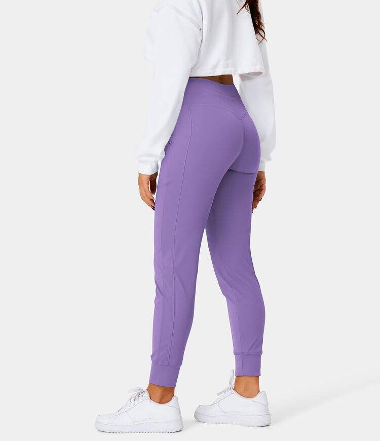 Airy High Waisted Drawstring Side Pocket Plain Cool Touch Full Length Joggers-UPF50+