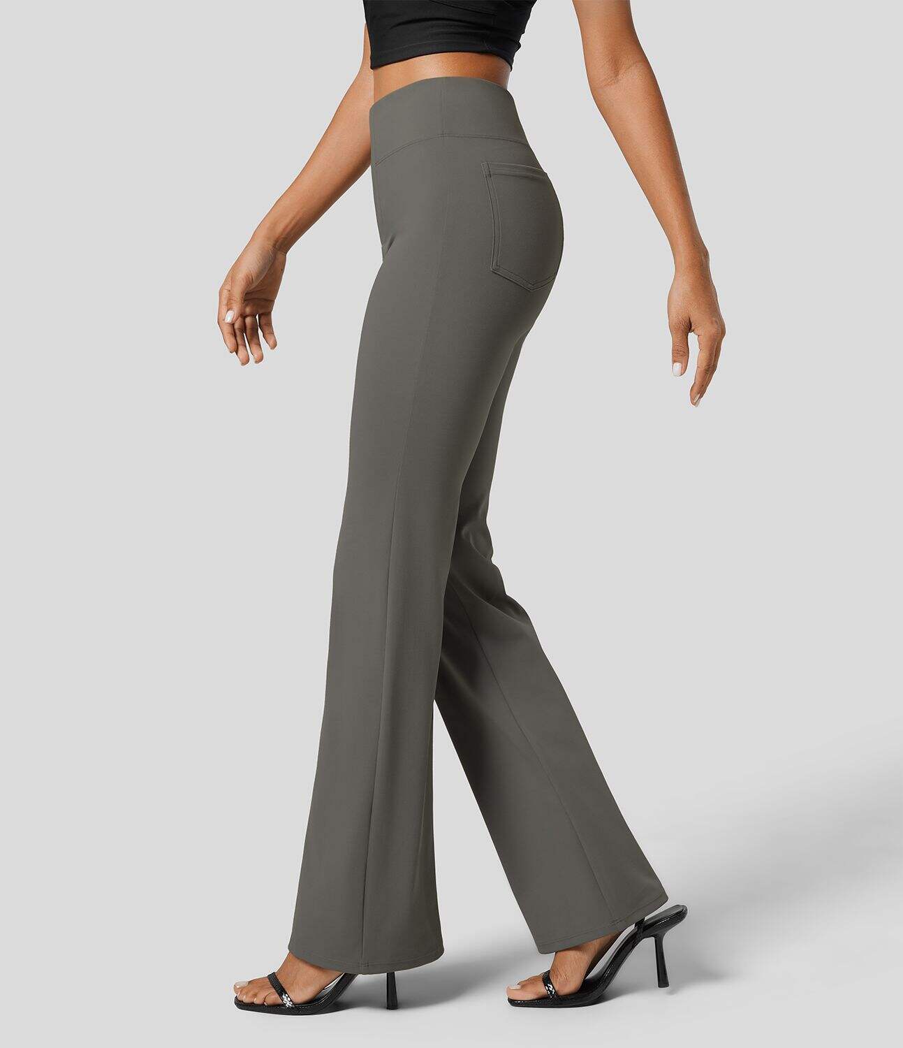 High Waisted Back Side Pocket Slight Flare Work Pants