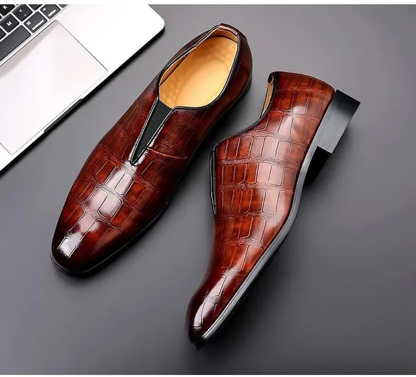 Men's Business Shoes Stone Pattern Casual PU Leather Shoes