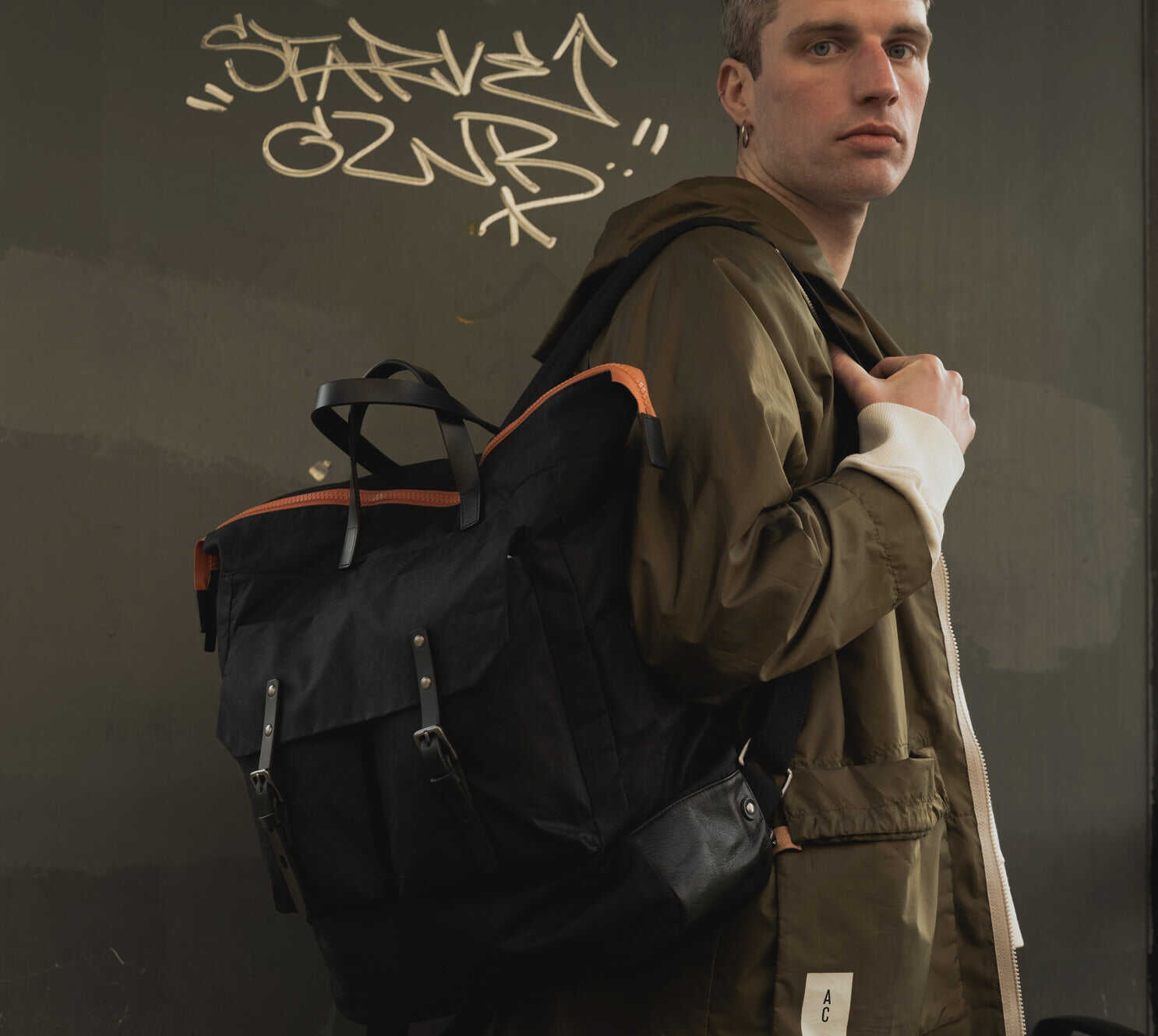 Fritz Waxed Cotton Rucksack in Black