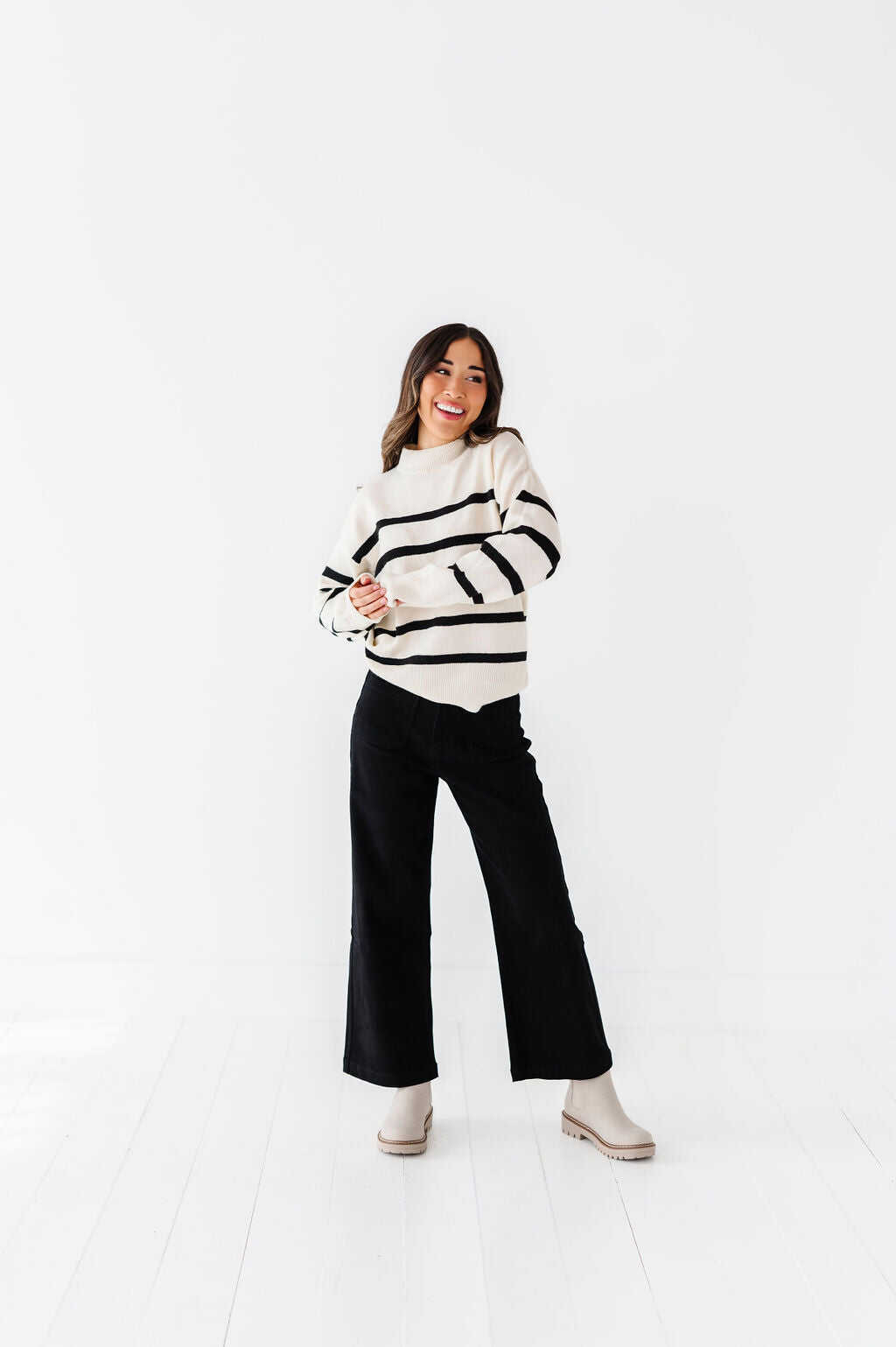 Ashton Striped Sweater in Cream