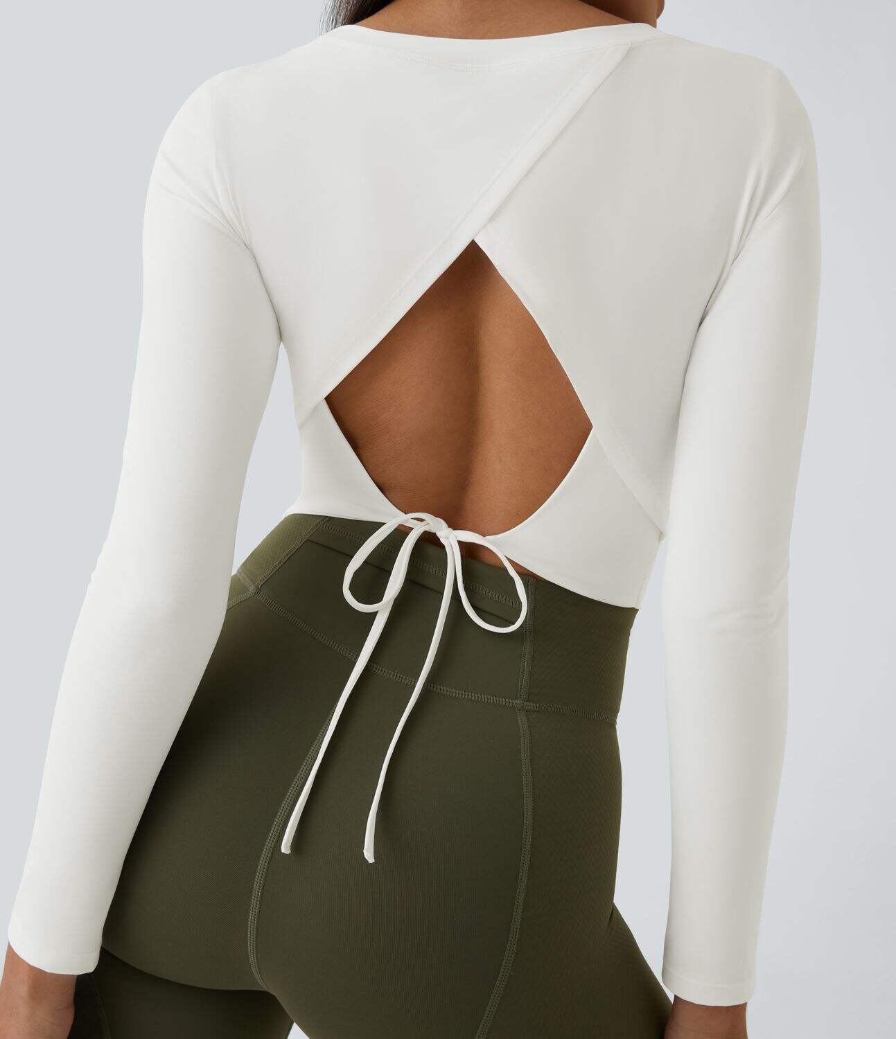 Long Sleeve Backless Cut Out Tie Back Cropped Barre Ballet Dance Sports Top