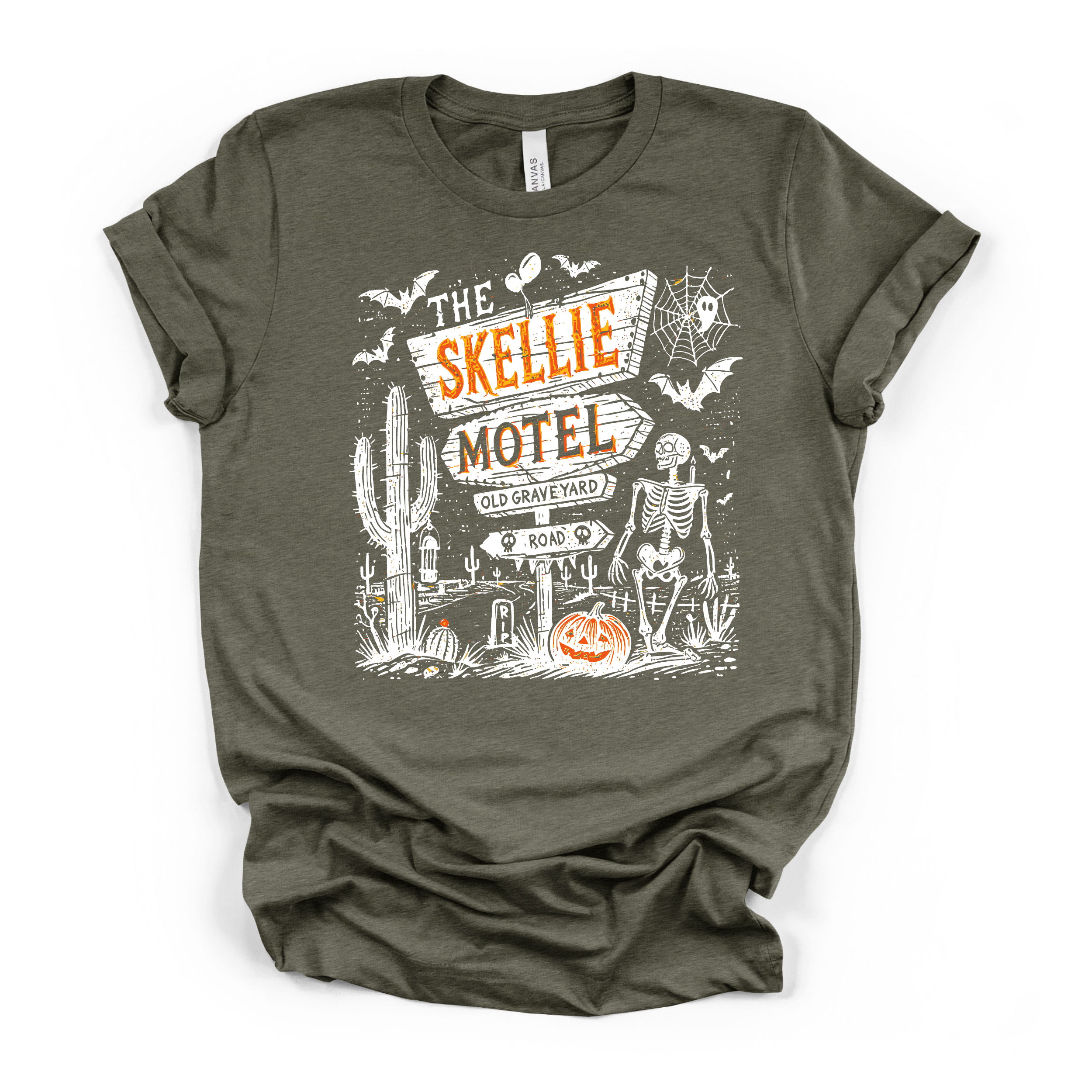 Skellie Motel Halloween T Shirt ( White Design)