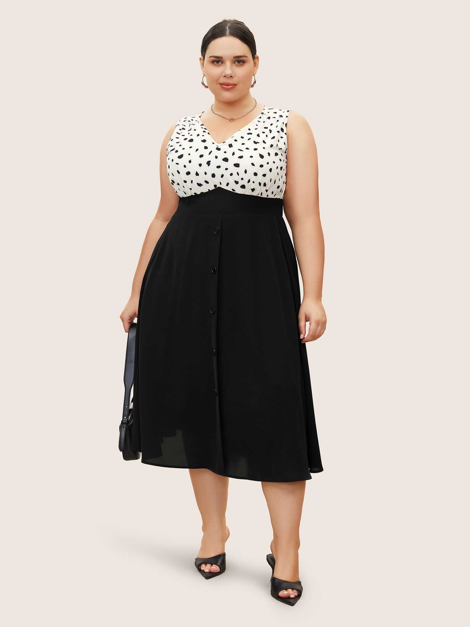 Leopard Print Patchwork Pleated Sleeveless Dress