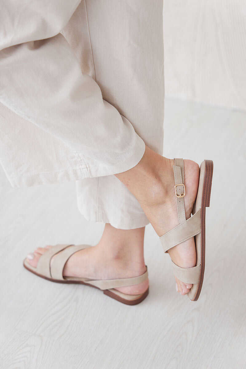 Charleey Irregular Strap Cloud Sandals in Taupe Waterproof Suede