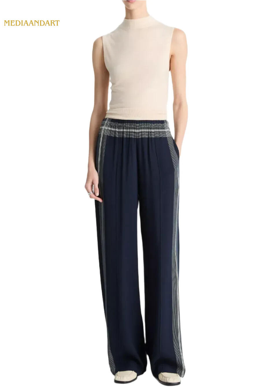 Vince Mid-Rise Placed Stripe Pull-On Pant