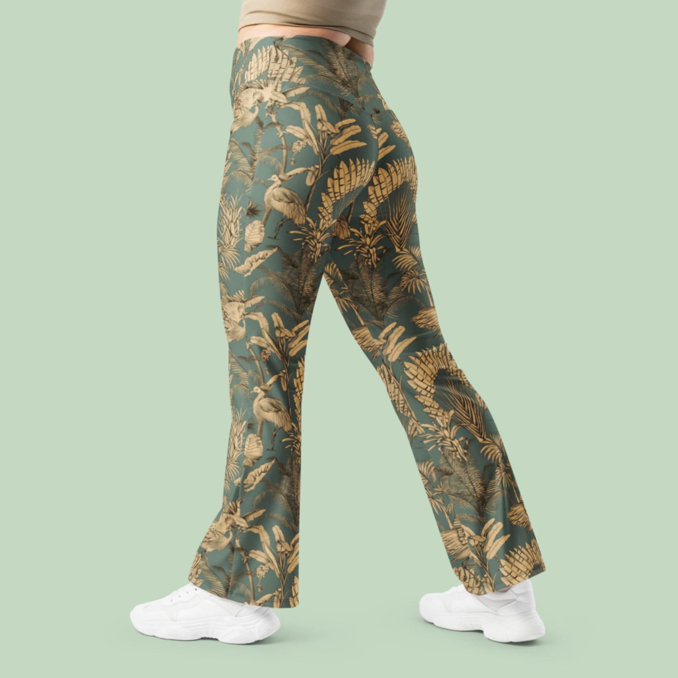 Recycled High-Waisted Flare Leggings, Wild Jungle Elegance