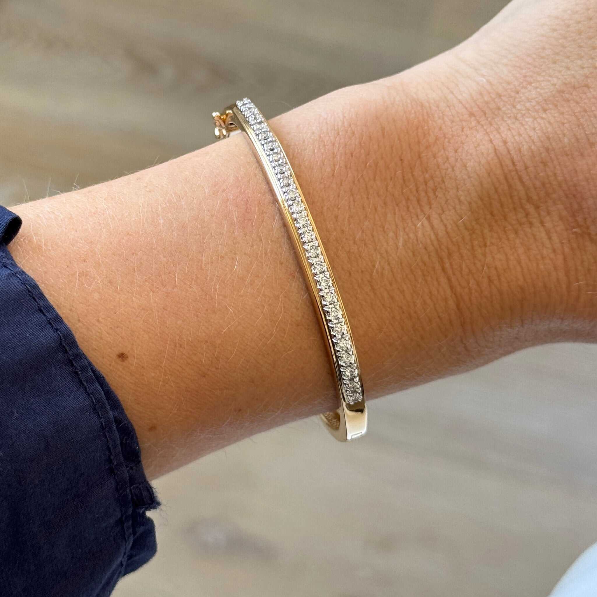 Vintage .75ctw Diamond Pavé 14K Two-Tone Gold Bangle
