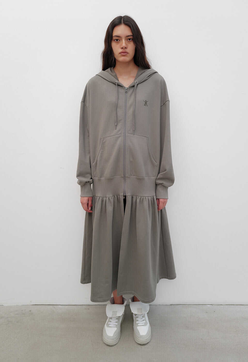 SHIRRING HOODIE JACKET, GRAY