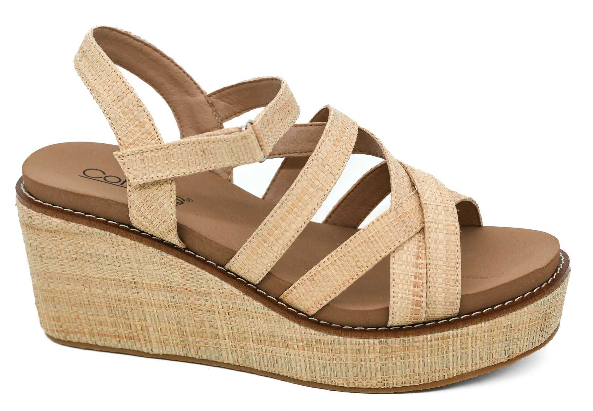 Corkys All Nighter Strappy Raffia Sandal Wedge Shoe FINAL SALE