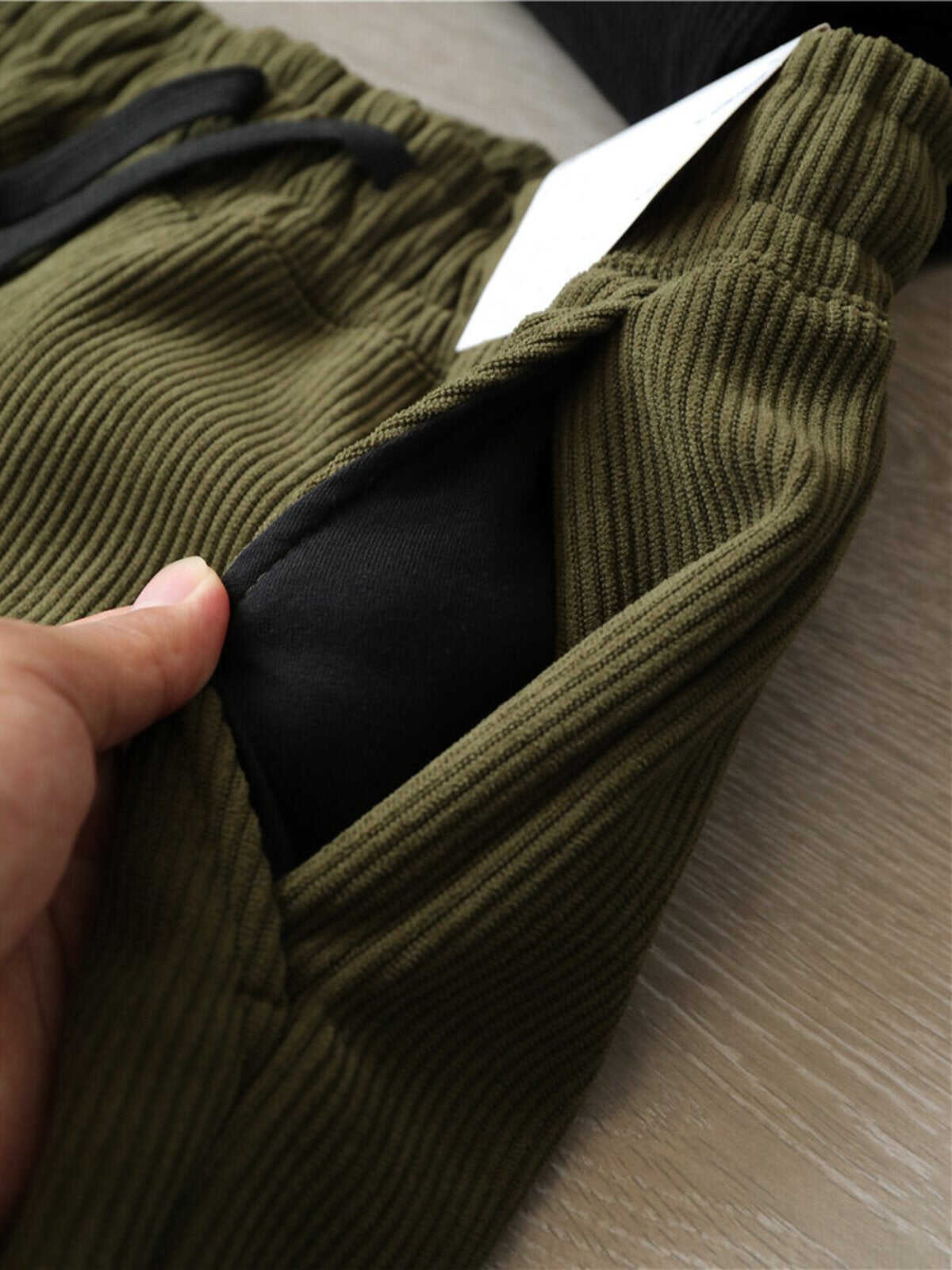Corduroy Fleece-Lined Elastic Waist Straight Pants