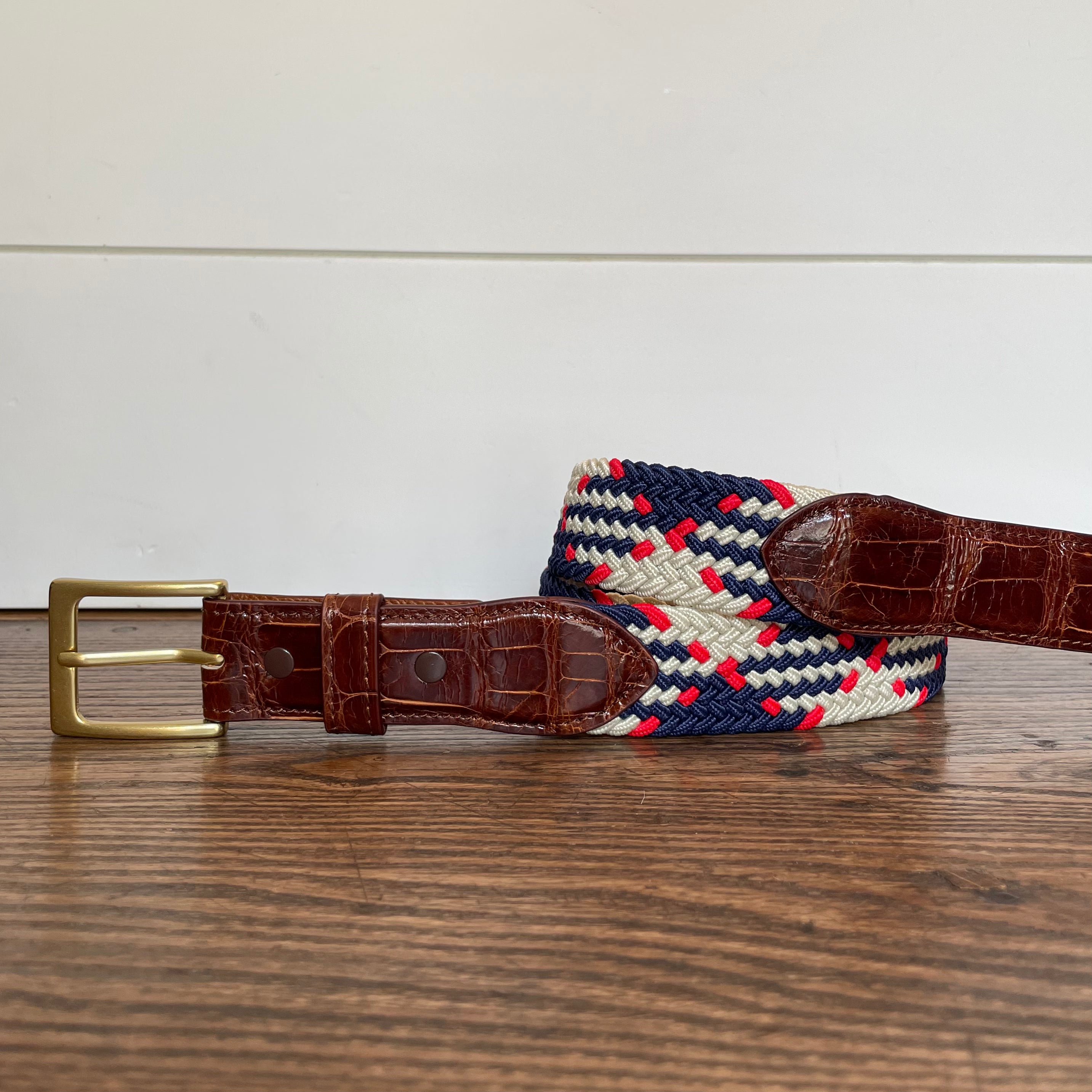 The Stretch Belt, Red, Tan & Navy