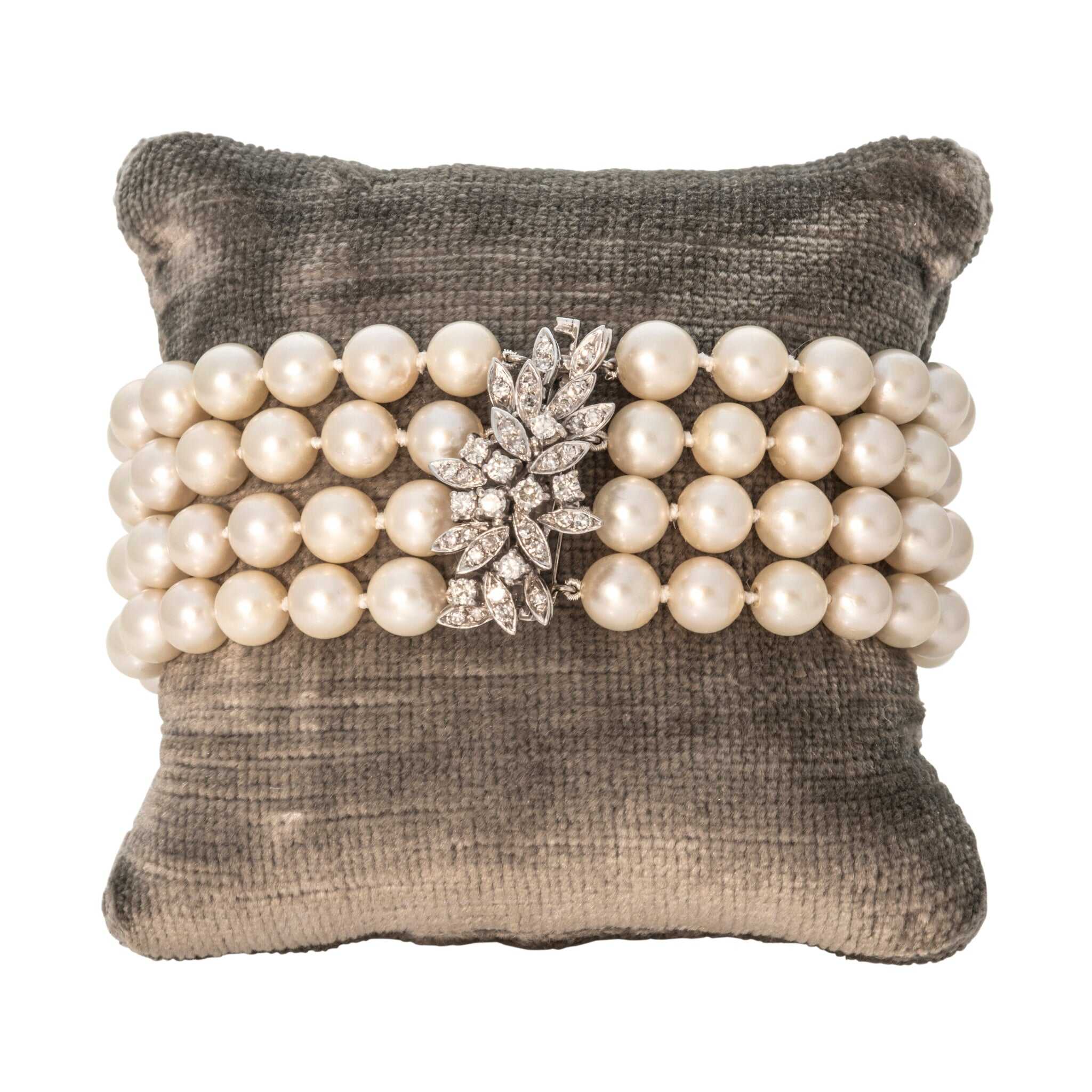 Vintage 4-Strand Pearl & Diamond 14K White Gold Bracelet