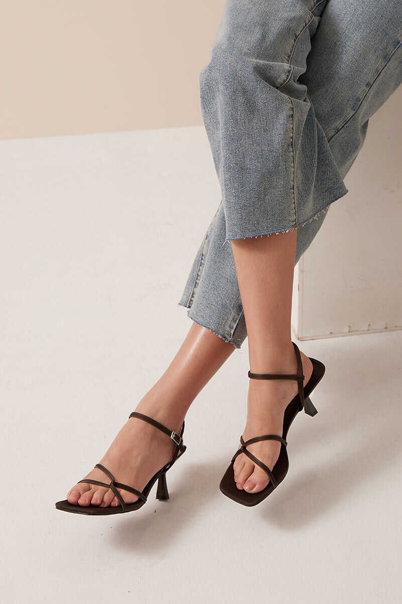 Lauryn Satin Strappy Sandals in Americano