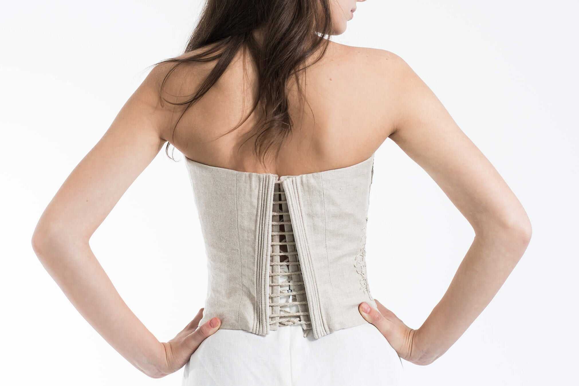 Linen corset with embroidery - Sand beige