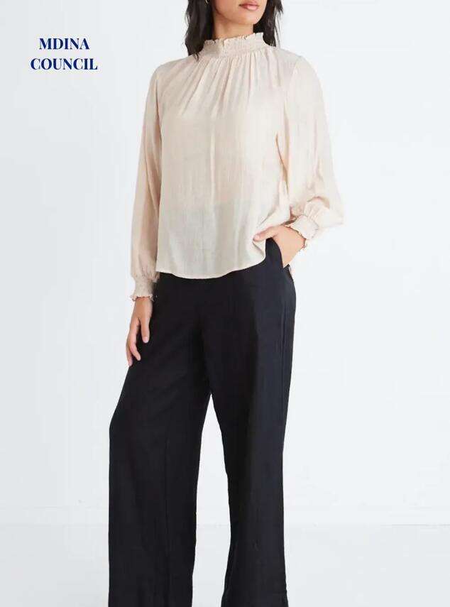 Embrace Champagne Textured High Neck Shirred Top