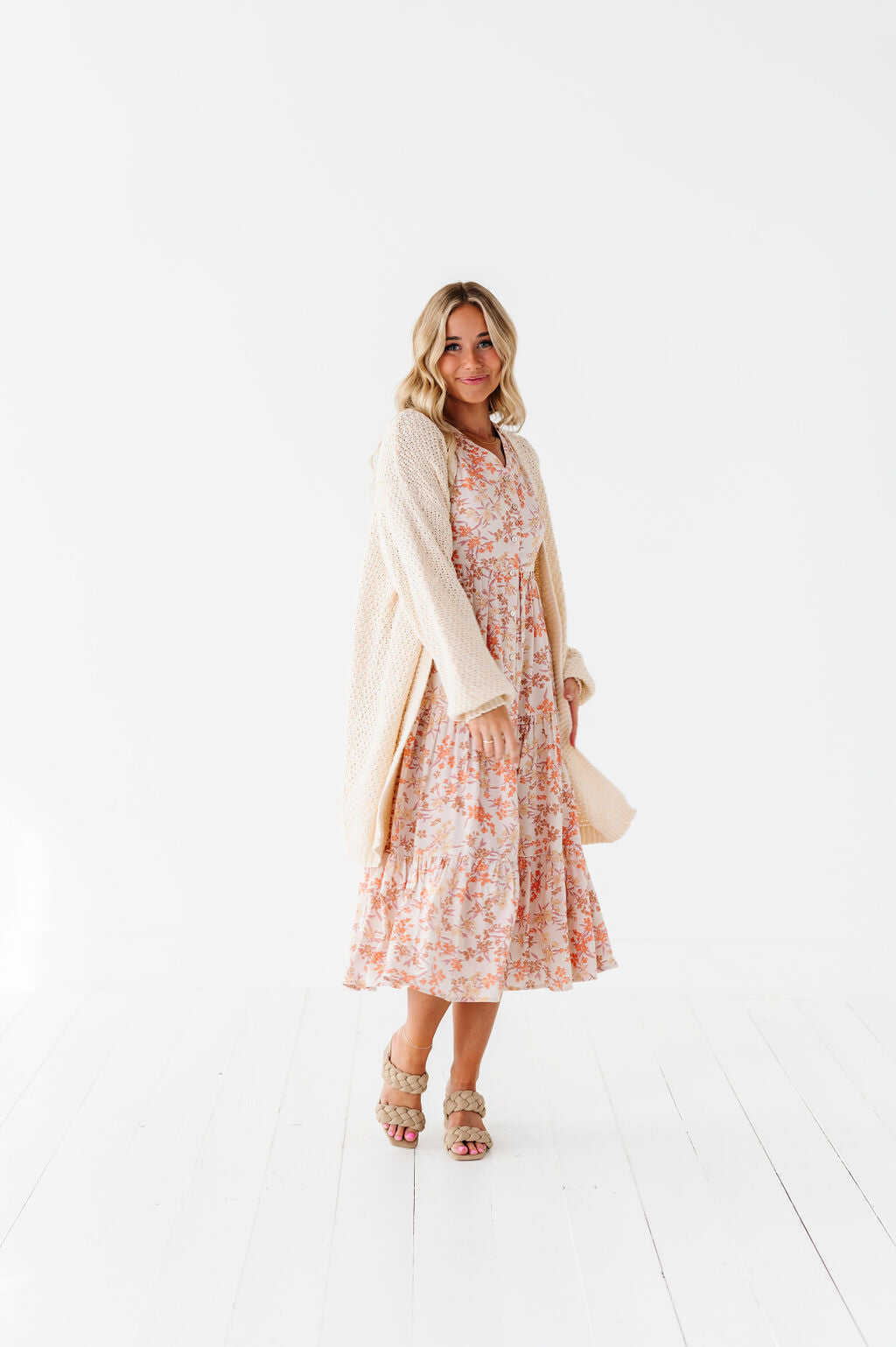 Fiona Floral Dress in Cream Multi - Size 2X, 3X, & 4X Left