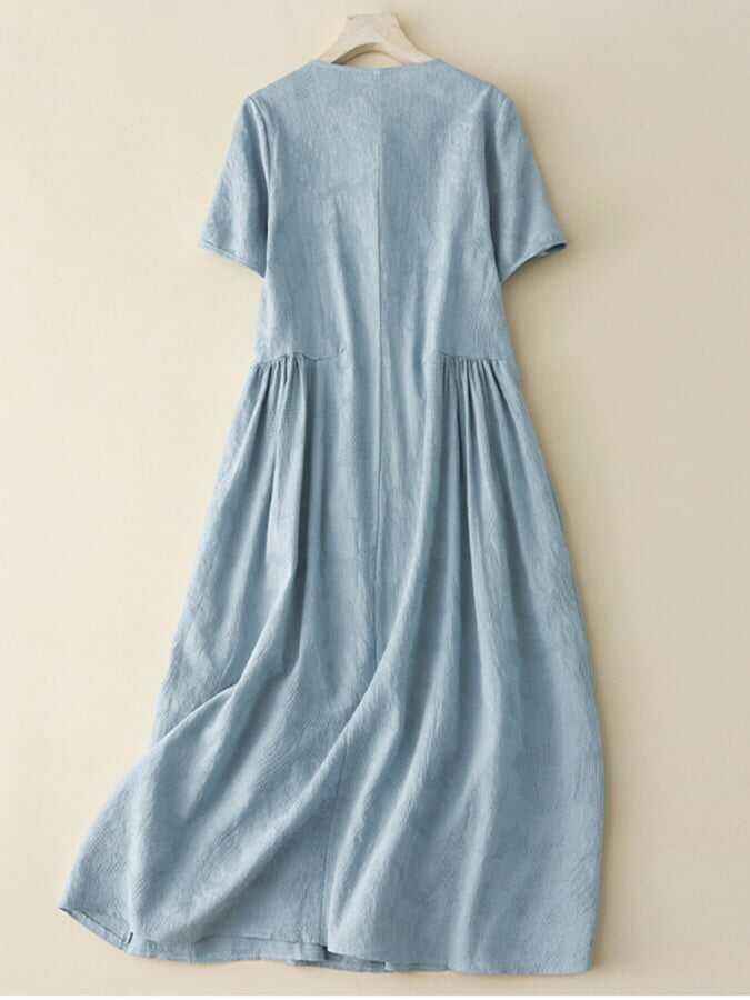 Ethnic Style Jacquard Retro Button Loose Cotton Linen Dress