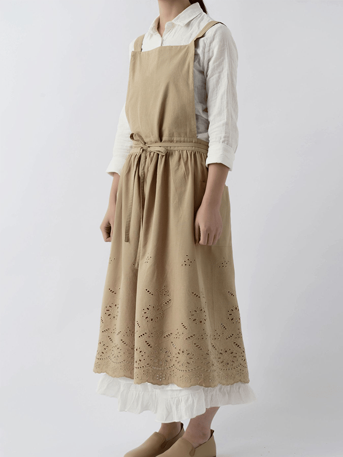 Women's Cotton Embroidered Pocket Apron