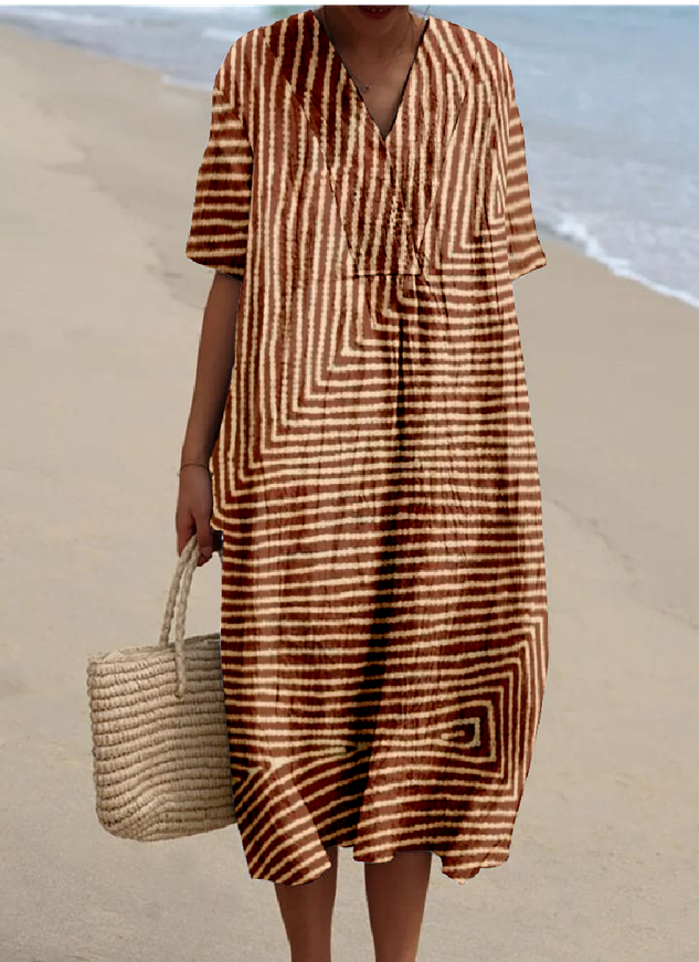 Striped Cotton-Blend Casual Dress With No