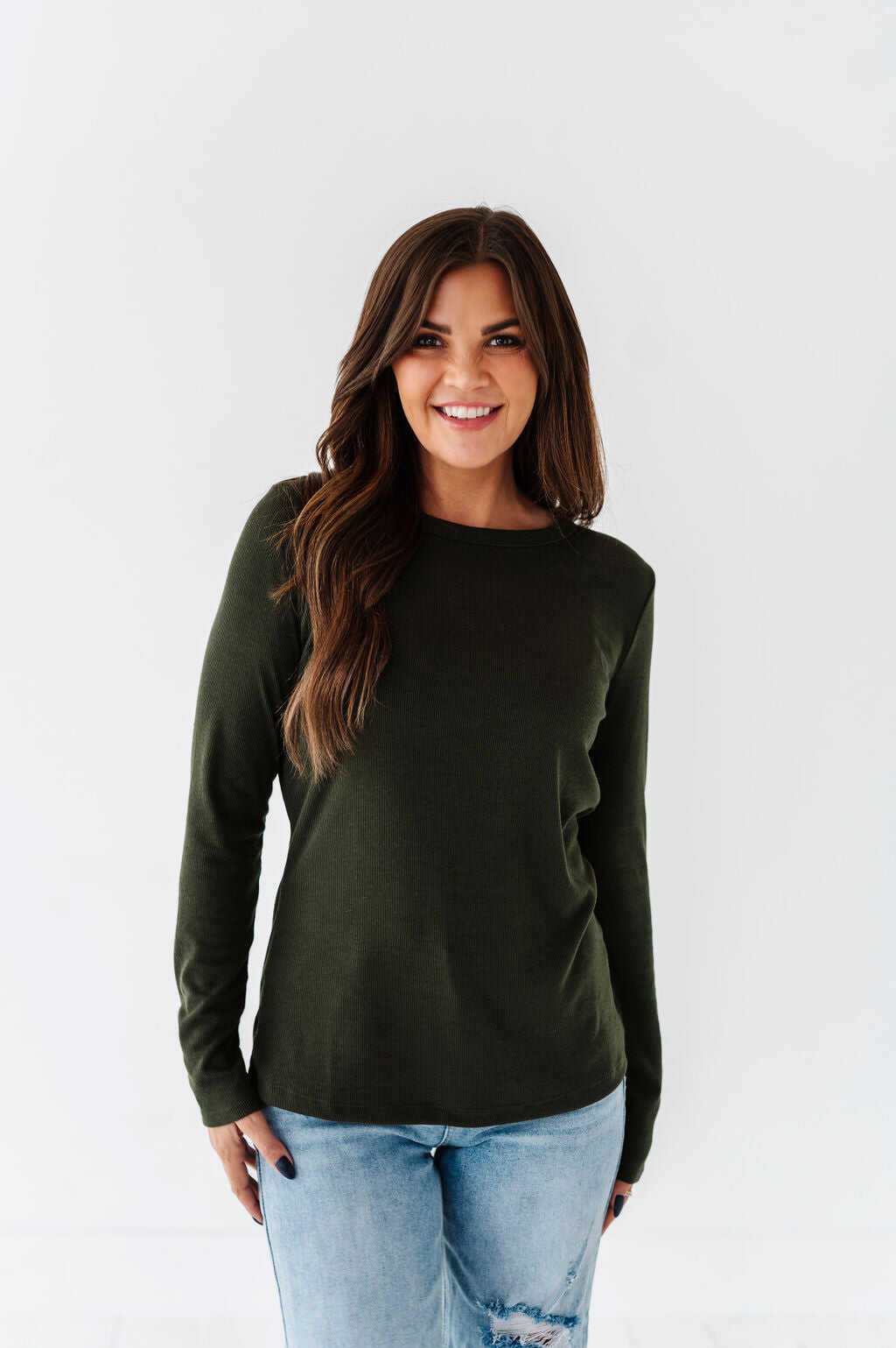 Kori Basic Ribbed Top in Olive - Size Small & X-Large Left