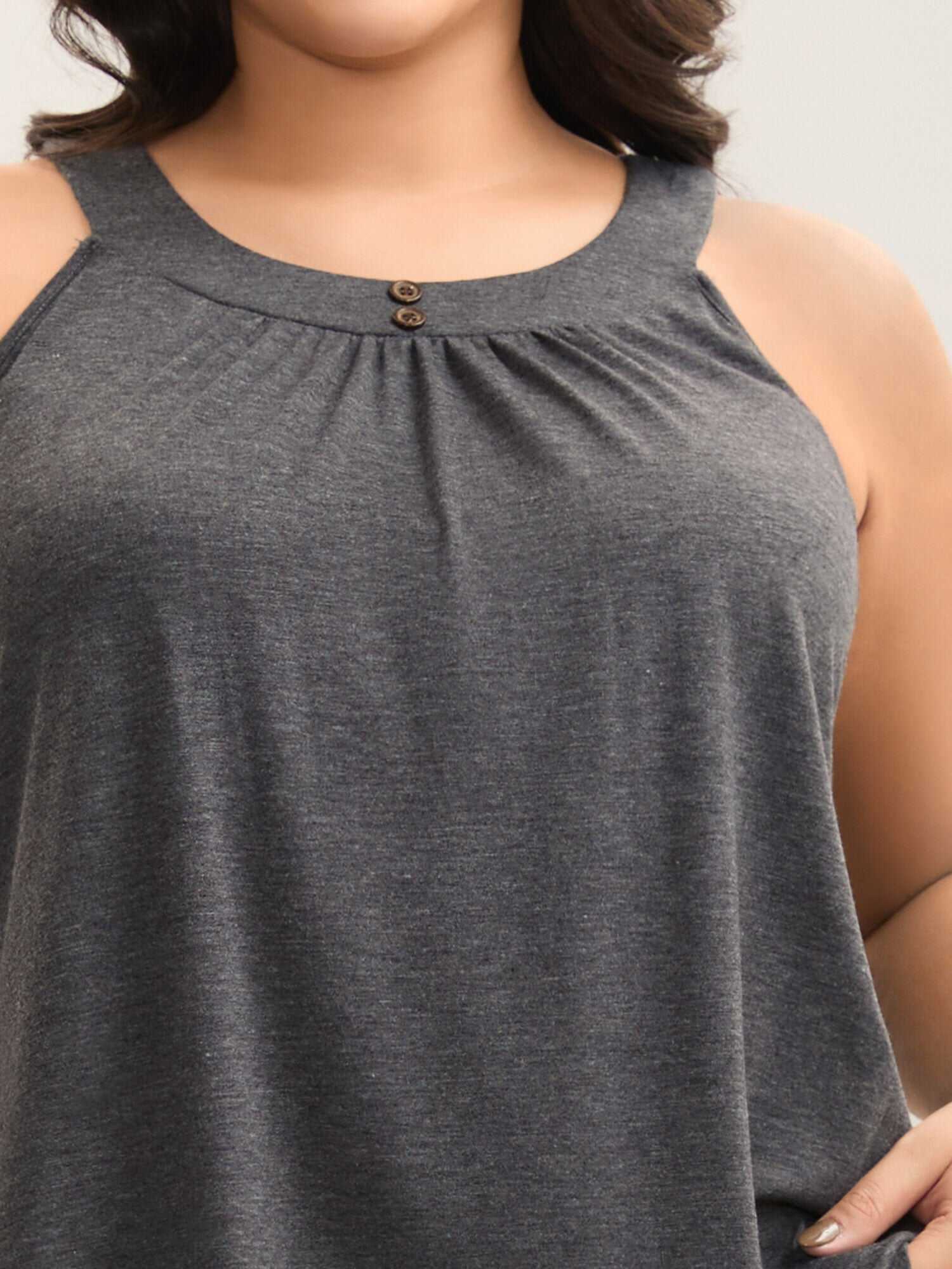 Pleated Button Detail Tank Top