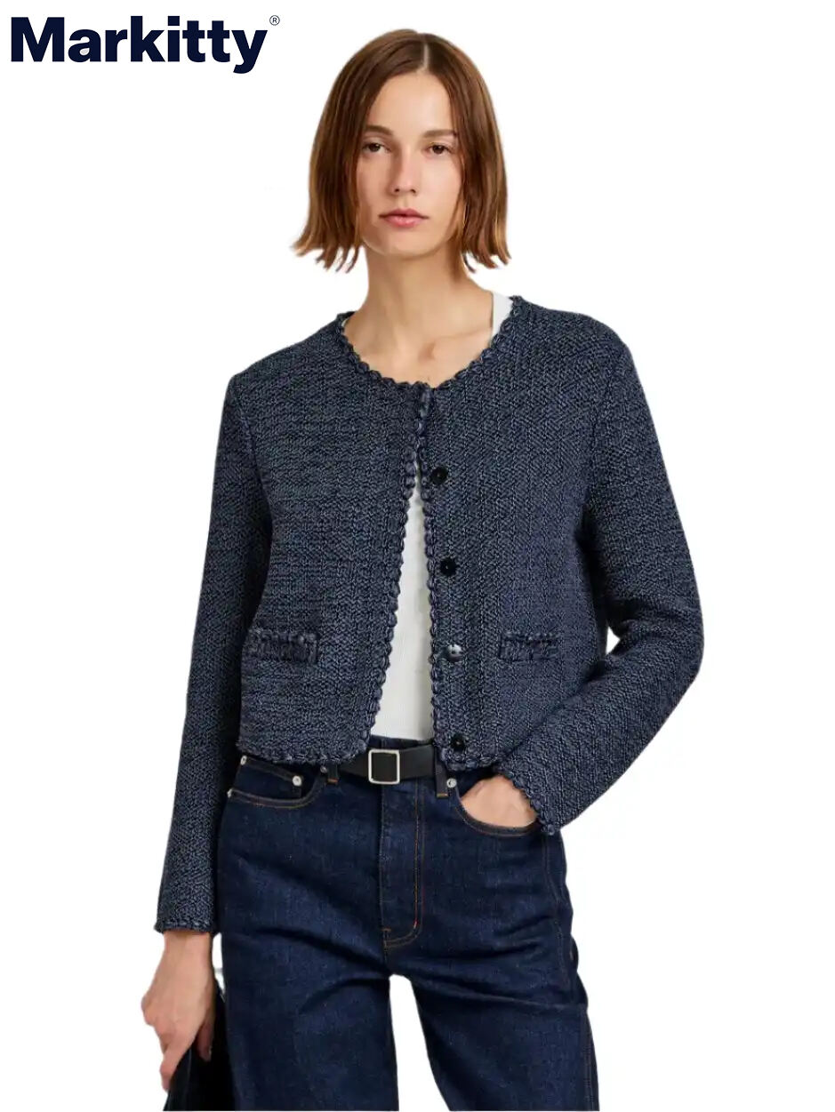 Proenza Schouler Nidia Macrame Cotton Jacket in Navy/Slate