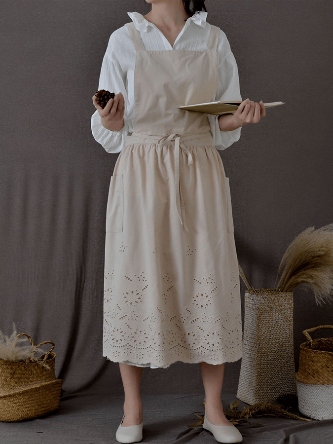 Women's Cotton Embroidered Pocket Apron