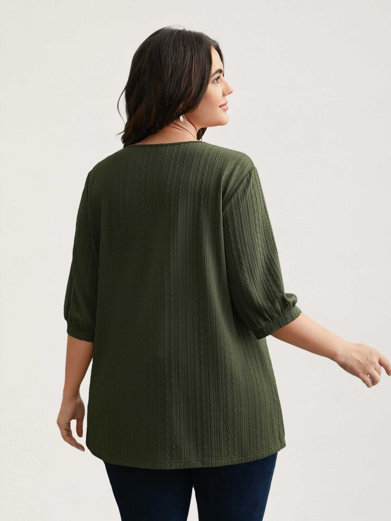 Plain Knit Texture Gathered Top