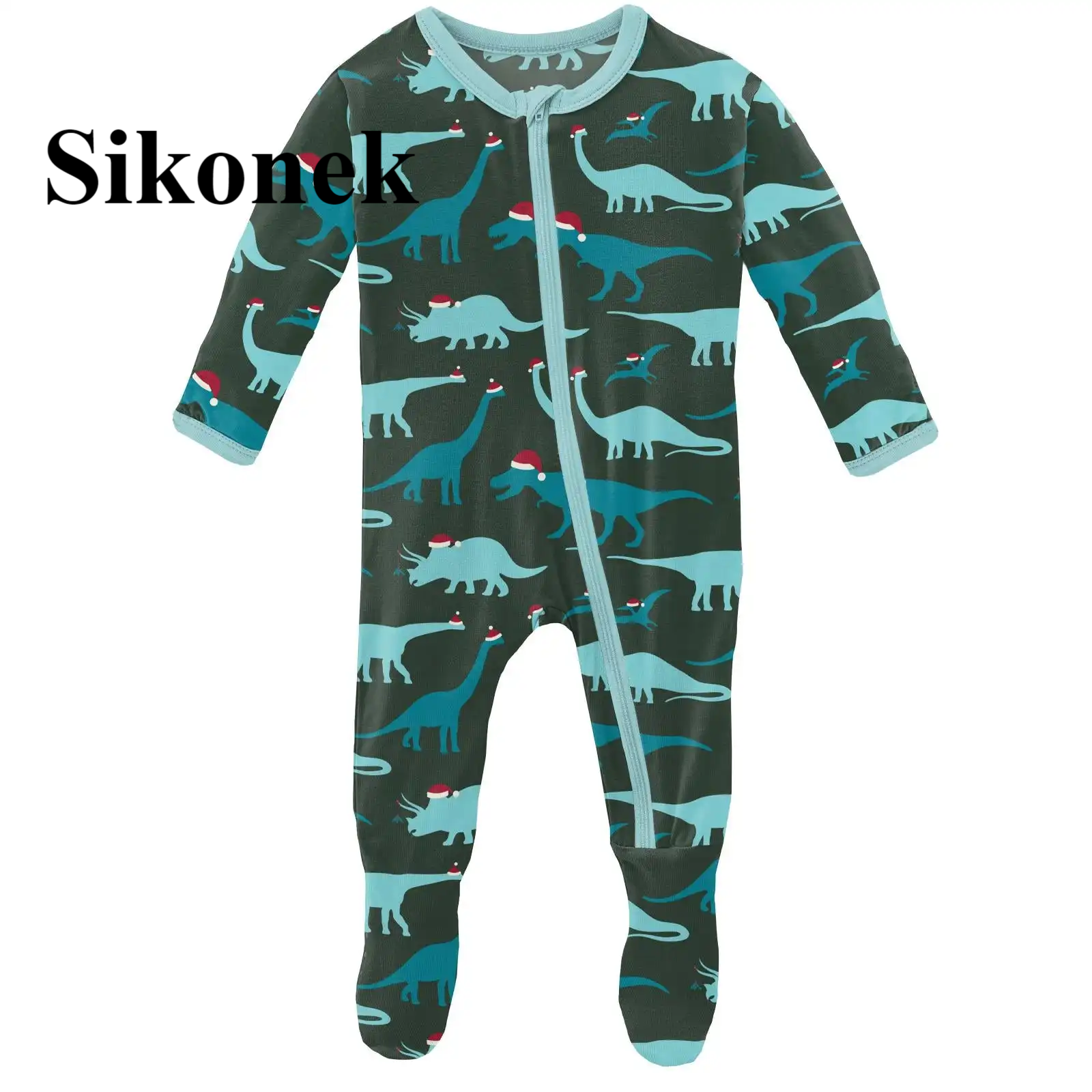 Print Footie with Zipper in Santa Dinos