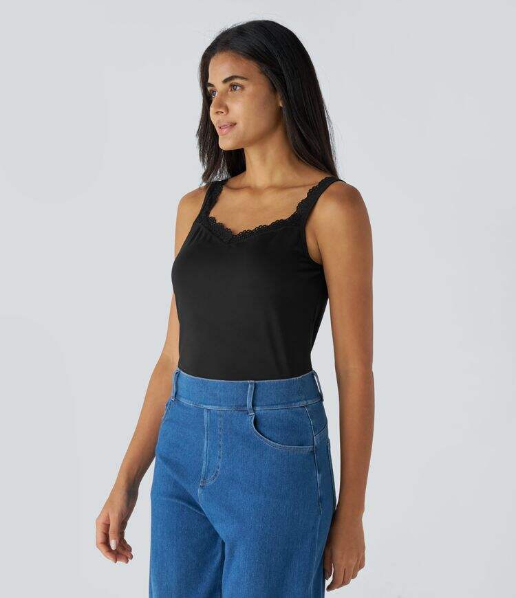 Contrast Lace Backless Basic Casual Tank Top