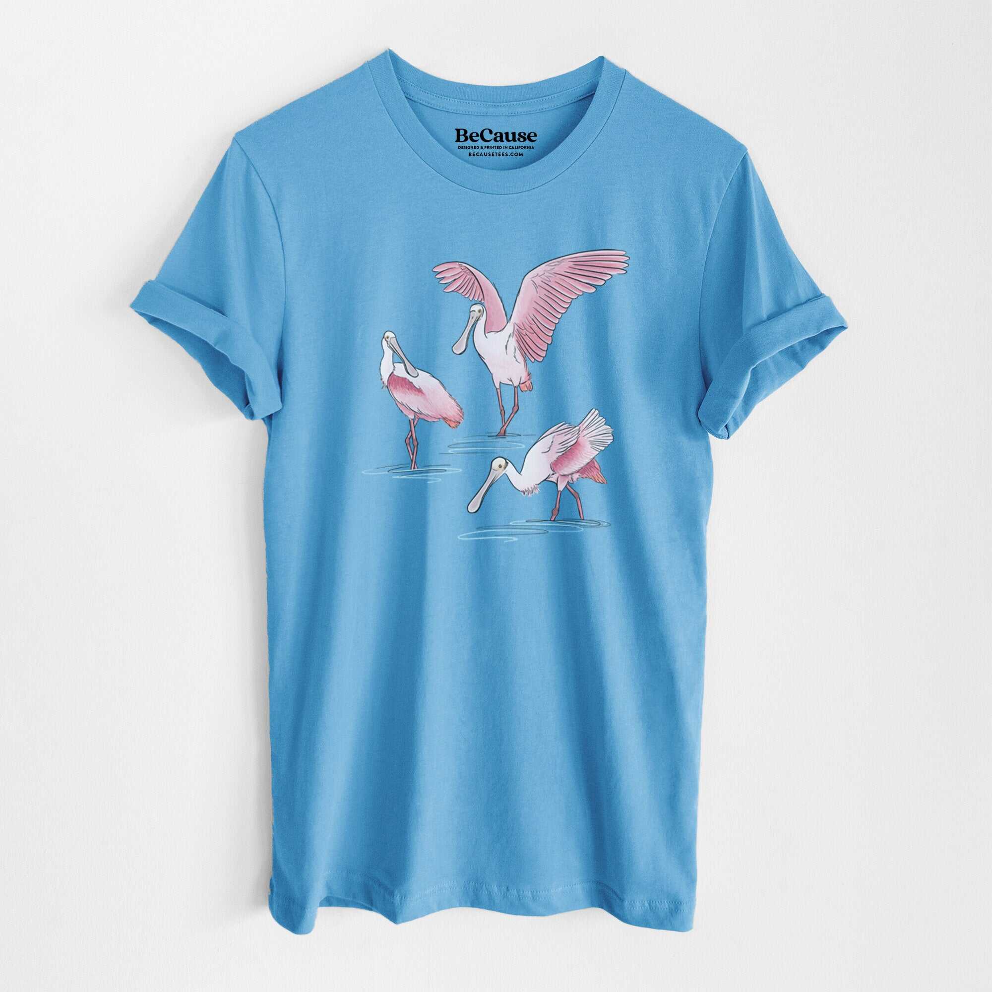 Roseate Spoonbill Trio - Platalea ajaja - Lightweight 100% Cotton Unisex Crewneck