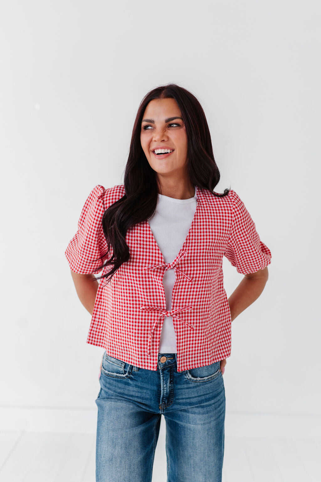 Finley Tie Front Top in Red