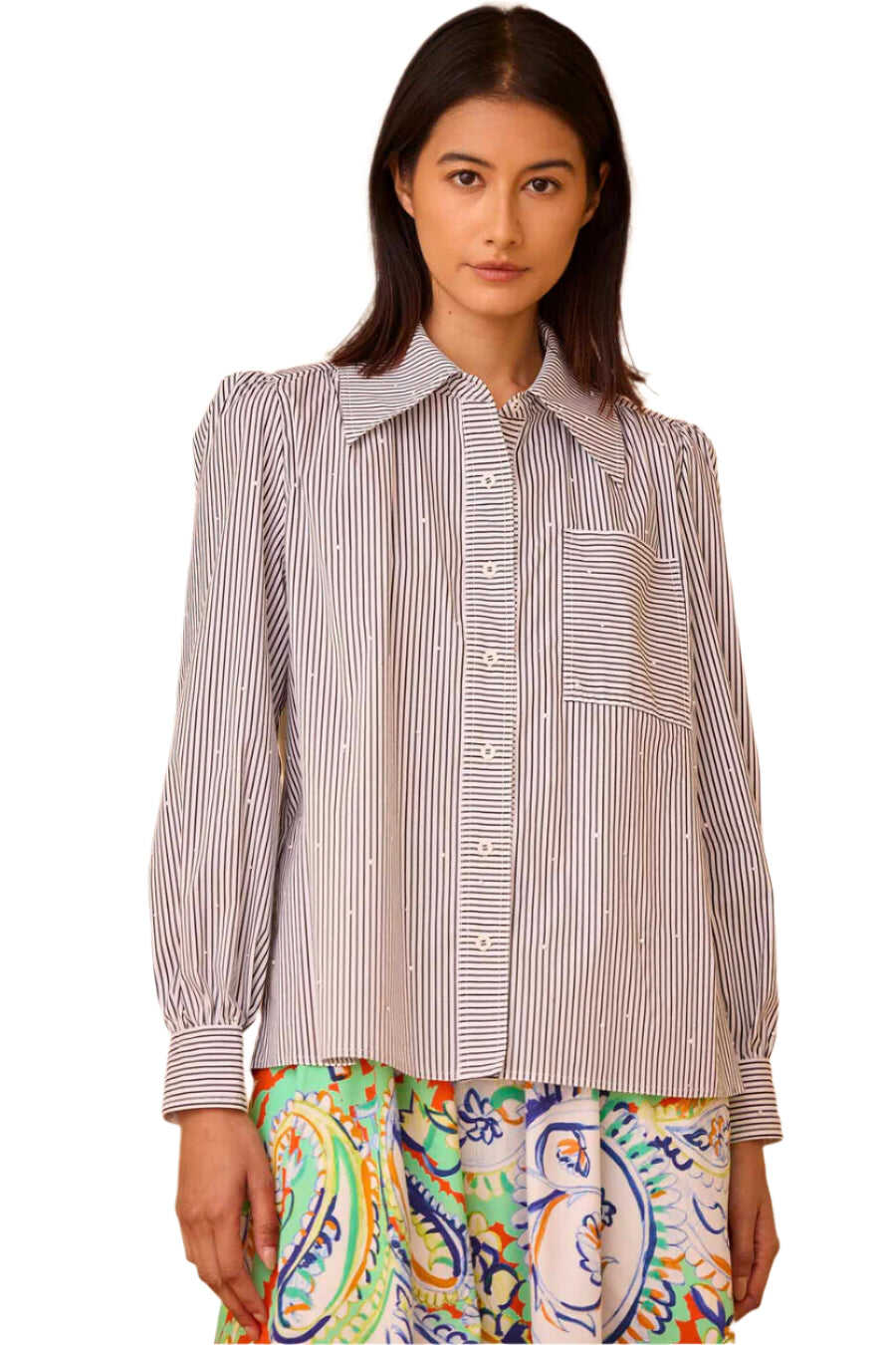 Hunter Bell Jade Shirt in Embellished Croquet Stripe1