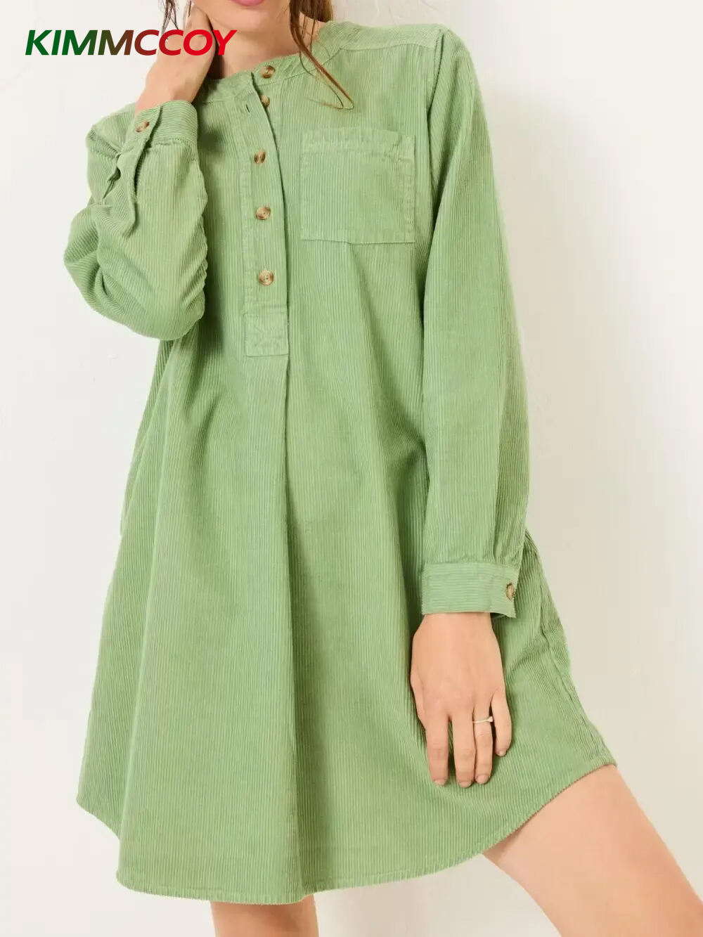Olive Green 100% Cotton Cord Tunic Dress