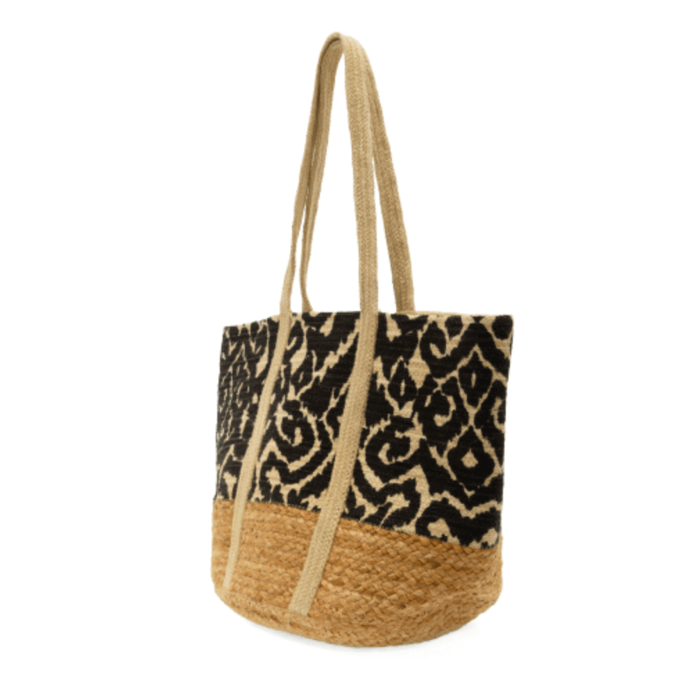 Black Geo Vines Painted June Shopper Jute Tote Bag